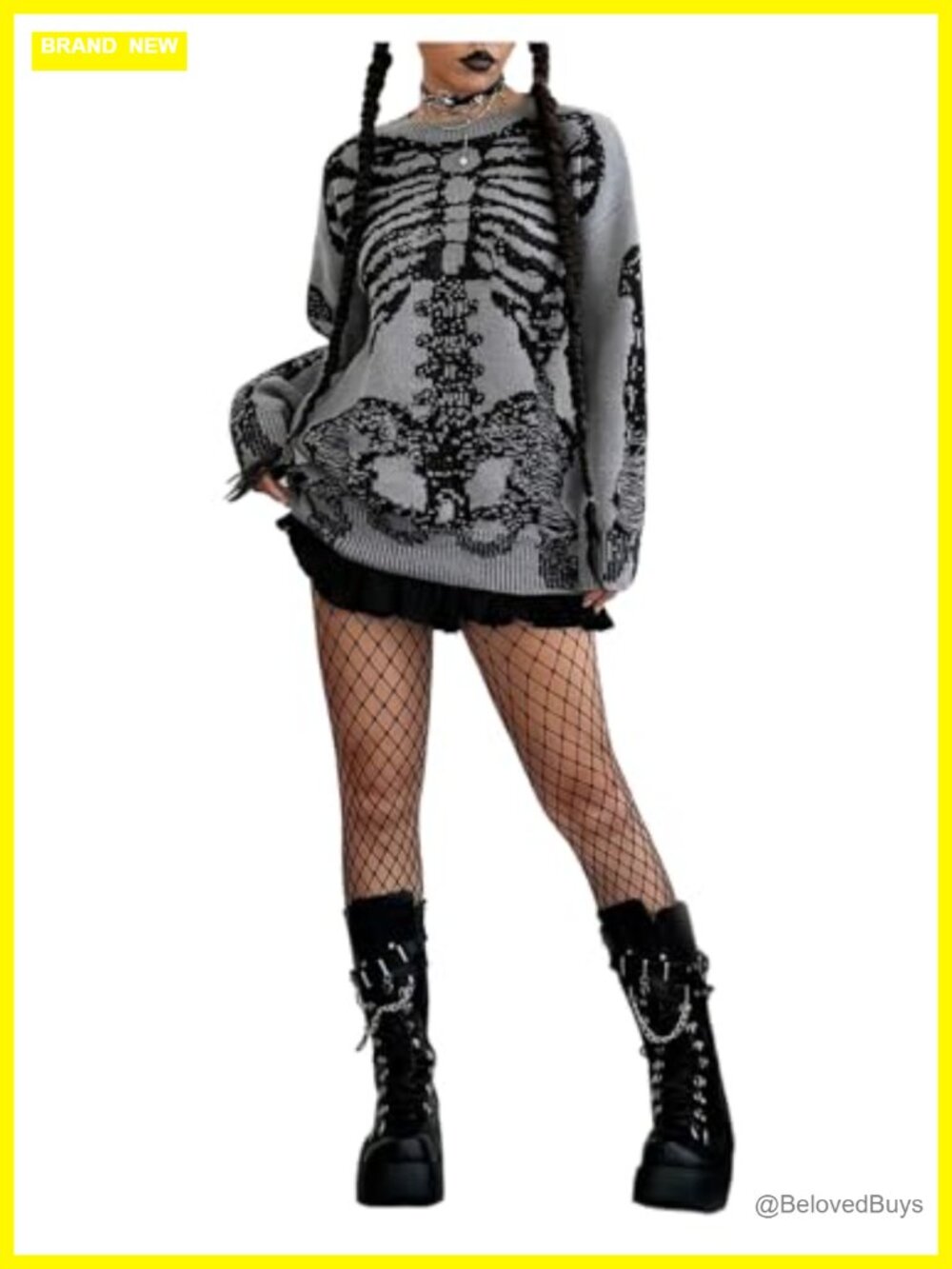 Oversized Skeleton Graphic Sweater Grunge Punk Gothic Knitted Pullover